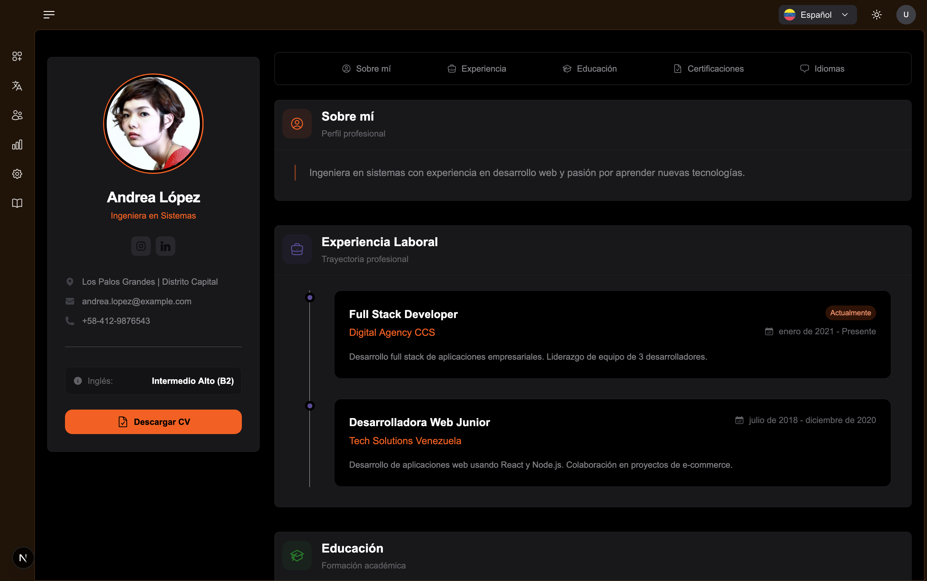 Advisor dashboard with candidate totals, services, registrations, and charts